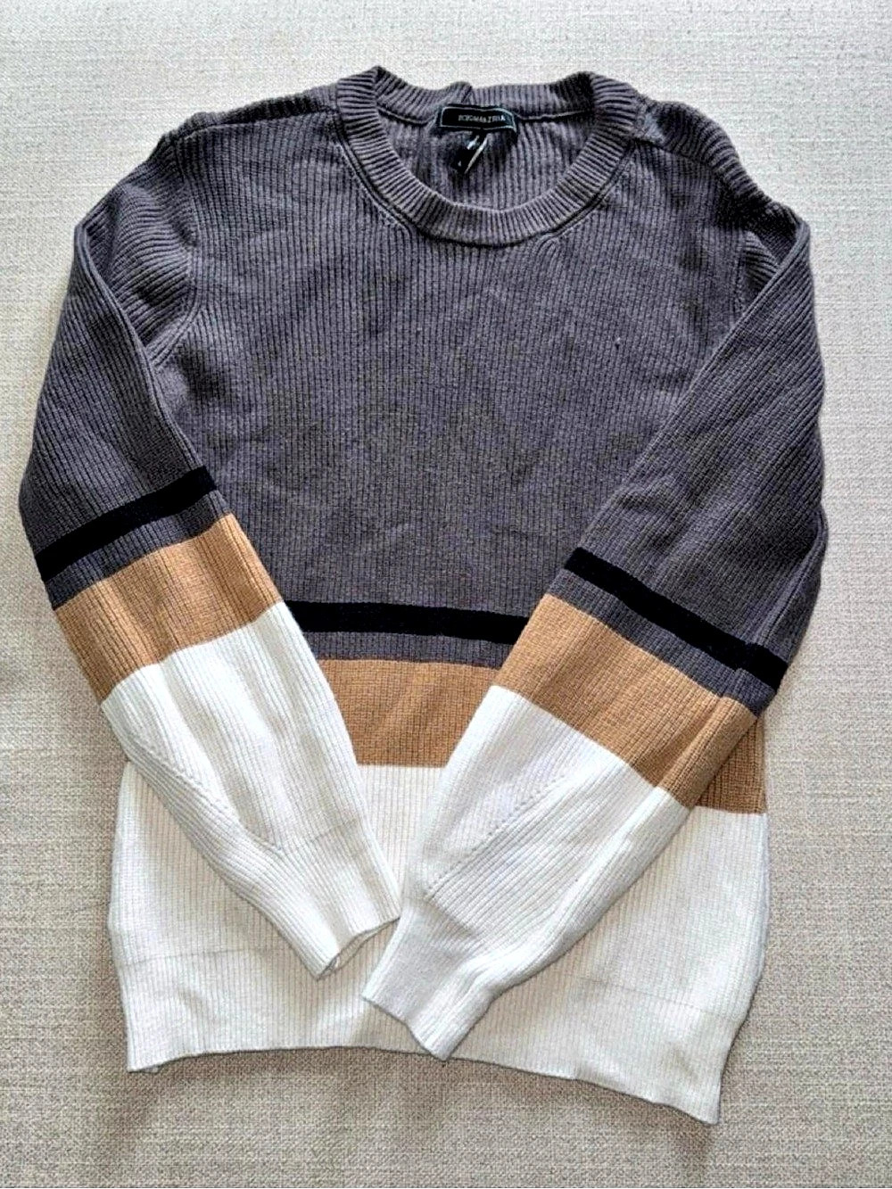 Bcbgmaxazria Color Block Sweater Gray & White Size Large Like New
